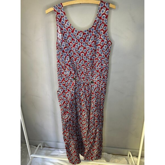 BYER TOO! Dress 11 Red Blue Floral Pockets Long Prairie Cottagecore VTG - Picture 2 of 9